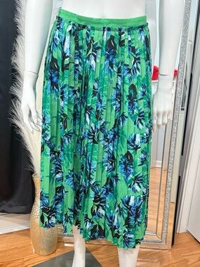 Banana Republic Green Floral Pleated Midi Skirt